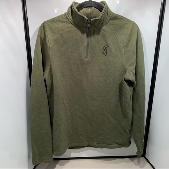 Browning Jacket Mens Small 1/4 Zip Green Long Sleeve Polyester Pullover - Picture 1 of 10
